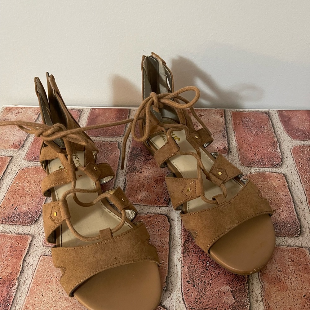 Women's Sam Edleman Circus Tan Hagen Lace Up Gladiator Sandals SZ 6.5